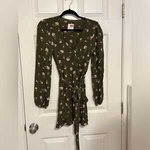 Olive green floral wrap dress size xs
